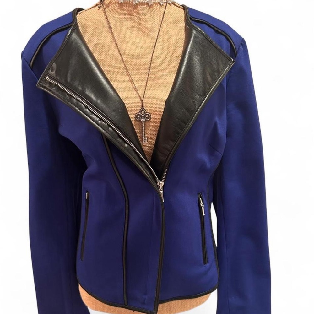 INC International Concepts Blue and Black Leather Jacket